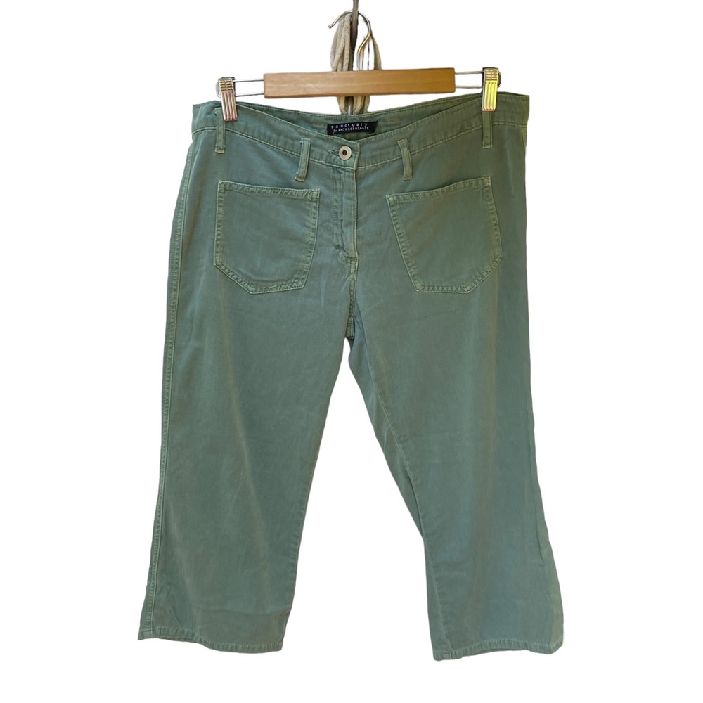 Anthropologie Sanctuary Green Cropped Pants Size Medium 100% Cotton EUC